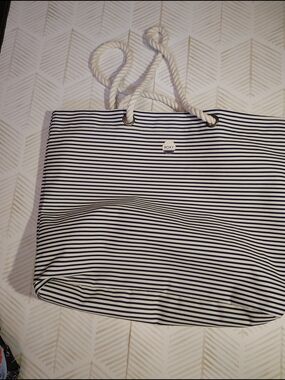 Roxy Navy and White Striped Rope-Handle Tote Euc